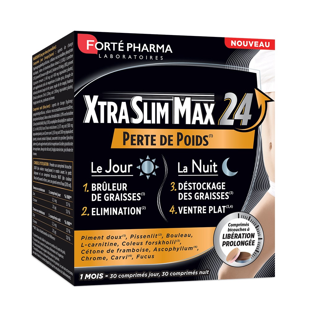 Fort Pharma XtraSlim Max 24 Hour Fat Burner 4 Slimming Actions Day and Night 60 chewable tablets